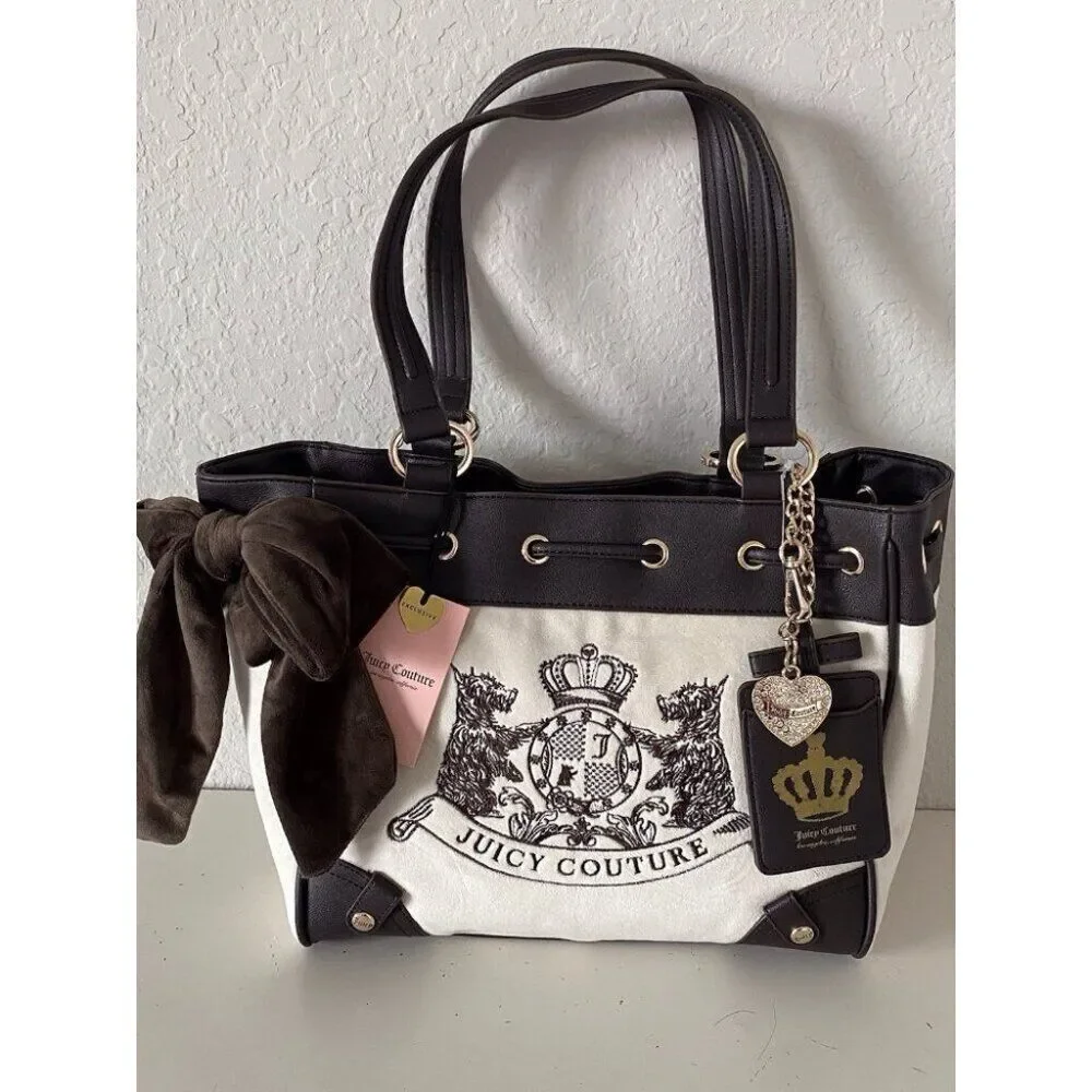 Juicy Couture Classic Scottie Dogs Tote‎ Crystal Off White Daydreamer Viral NEW